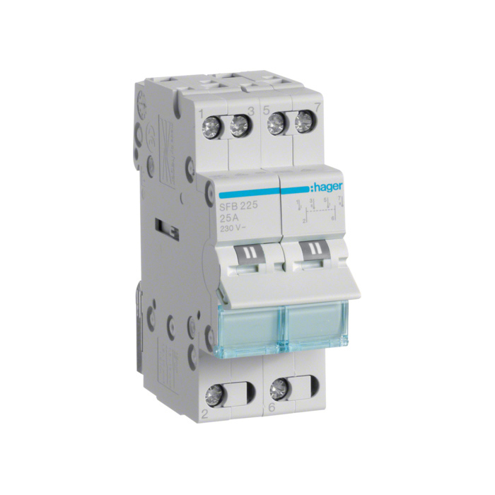 Grupna preklopka I-0-II 2-polna, In=25A, 2 modula, montaža na DIN šinu 