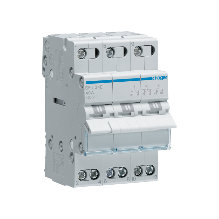 Grupna preklopka I-0-II 3-polna, In=40A, 3 modula, montaža na DIN šinu 
