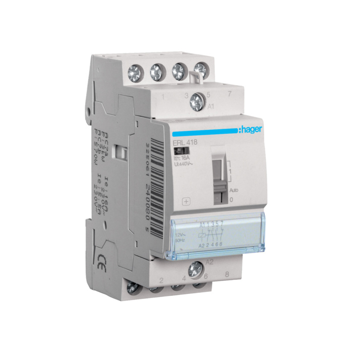 Instalacioni relej 2NO.+2NK., In=16A, 12V (~), 2 modula