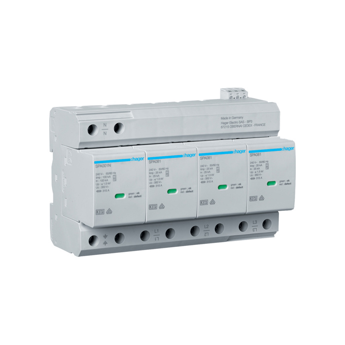 Kombinovani odvodnik prenapona T1+T2 sa signalnim kontaktom, 4-polni, 25/100kA