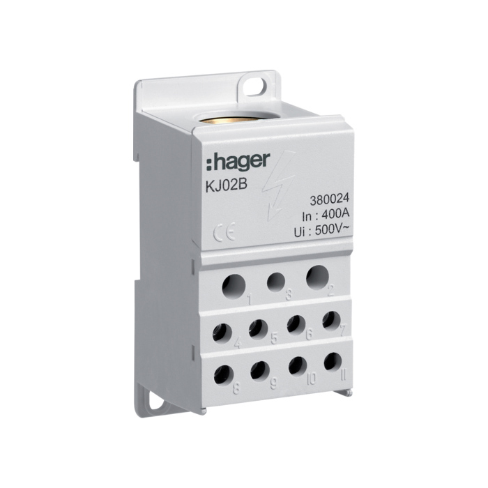 Razdelni blok 400A, ulaz 1x150mm², izlazi 2x25mm² + 5x16mm² + 4x10mm²