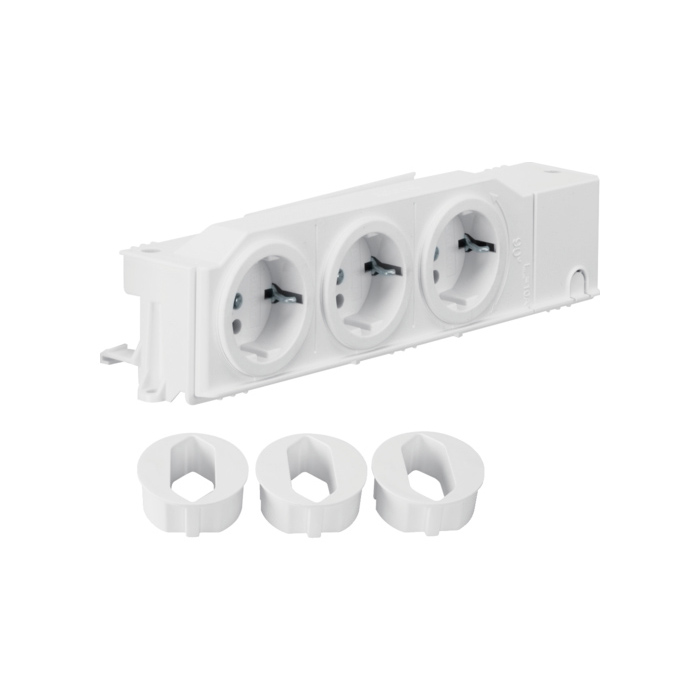 Šuko utičnica, 3-struka, zakretna 90, sa tri adaptera za DIN šinu ili vijak