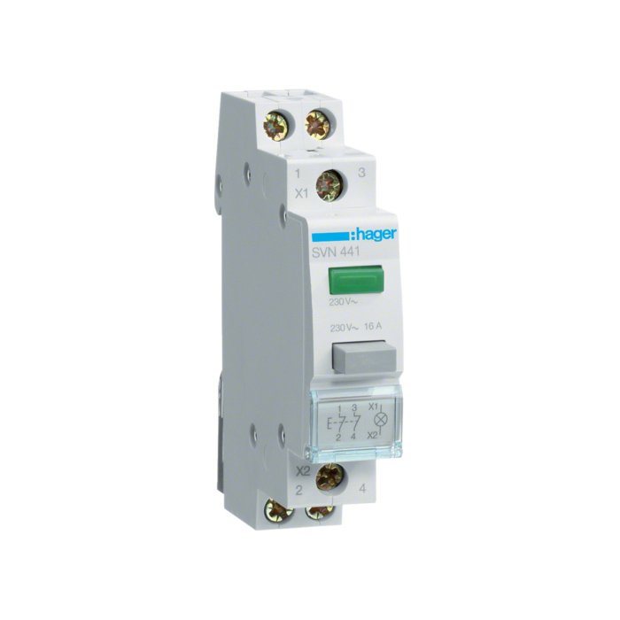 Taster 2k.z. sa zelenom LED lampom 230V, AC