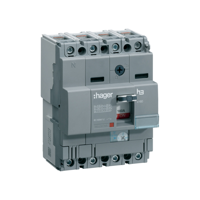 Učinski prekidač x160 podesivi, 4P, 25kA,  160A, montaža na ploču