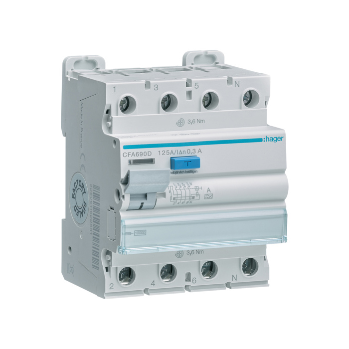 Zaštitni prekidač (FID sklopka), 4-polan, In=125A, IΔn=300mA, 10 kA