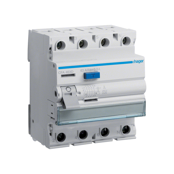 Zaštitni prekidač (FID sklopka), 4-polan, In=63A, IΔn=300mA