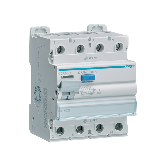 Zaštitni prekidač (FID sklopka), 4-polan, In=80A, IΔn=30mA, 10 kA